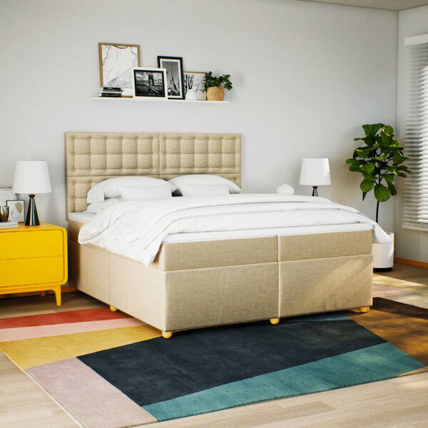 vidaXL Sommier &agrave; lattes de lit avec matelas Cr&egrave;me 200x200 cm Tissu