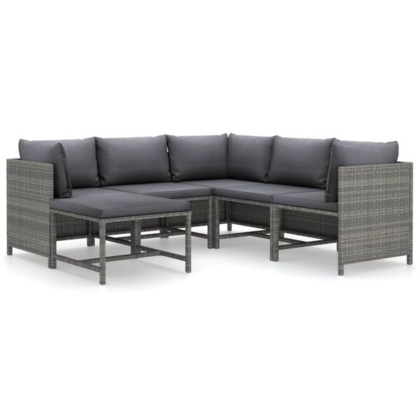 vidaXL Salon de jardin 6 pcs avec coussins Résine tressée Gris