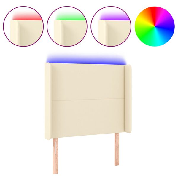 vidaXL T&ecirc;te de lit &agrave; LED Cr&egrave;me 83x16x118/128 cm Similicuir