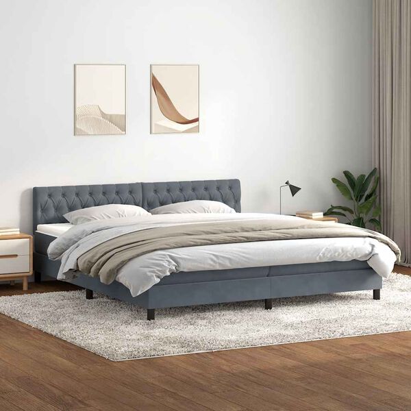 vidaXL Sommier &agrave; lattes de lit et matelas gris fonc&eacute; 200x210cm velours