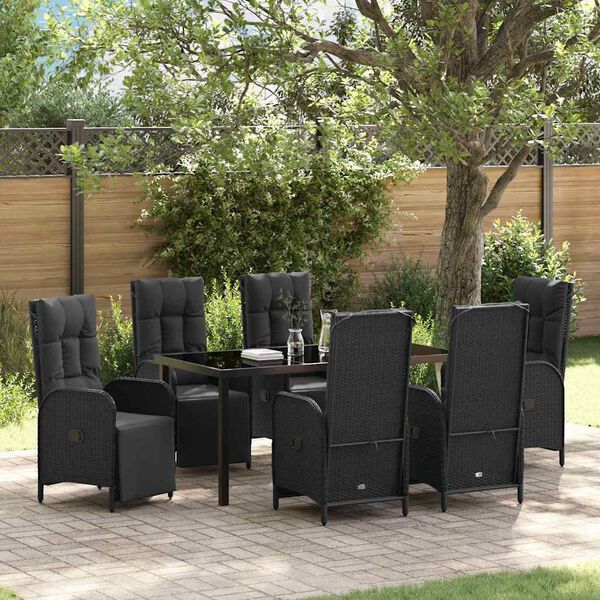 vidaXL Ensemble de salle &agrave; manger pour jardin 7 pcs Noir polyrotin