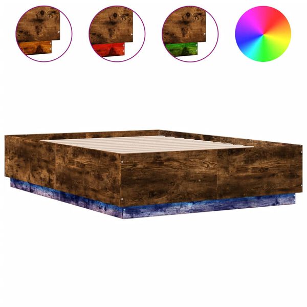 vidaXL Cadre de lit avec LED sans matelas chêne fumé 140x190 cm
