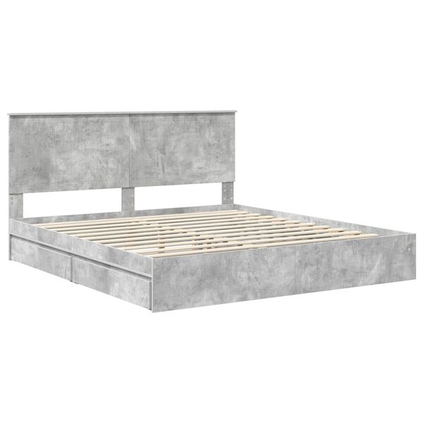 vidaXL Lit de Rangement Gris b&eacute;ton 180 x 200 cm Bois d'ing&eacute;nierie