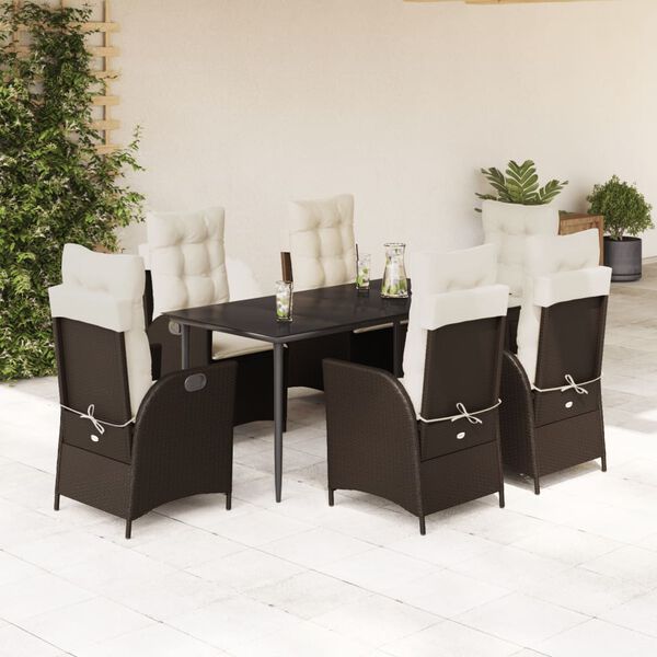 vidaXL Ensemble &agrave; manger de jardin et coussins 7 pcs marron rotin