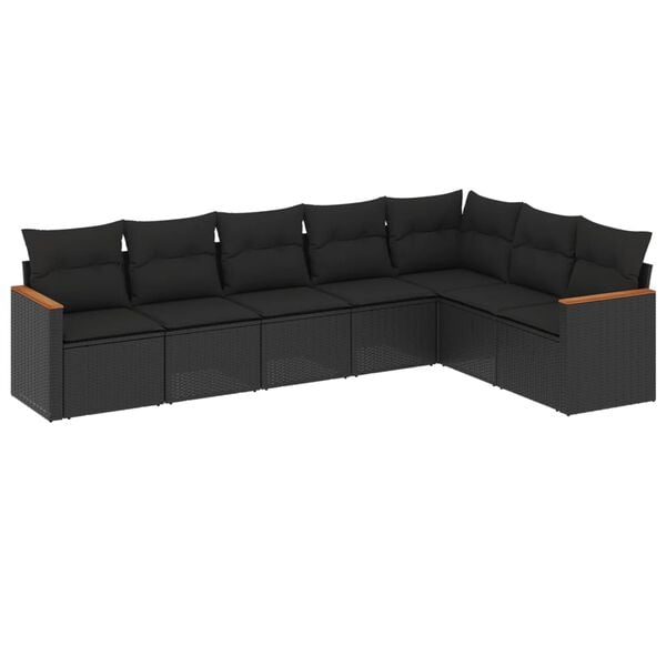 vidaXL Salon de jardin 7 pcs avec coussins noir r&eacute;sine tress&eacute;e