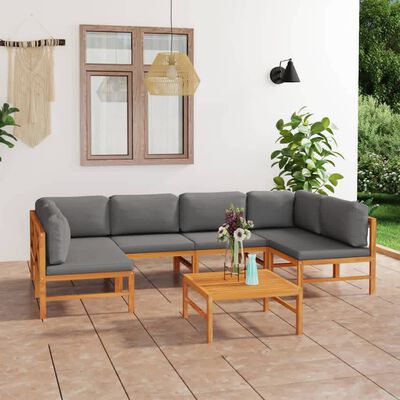 vidaXL Salon de jardin 7 pcs avec coussins gris Bois de teck solide