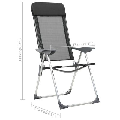 vidaXL Chaise pliante de camping 2 pcs Noir Aluminium