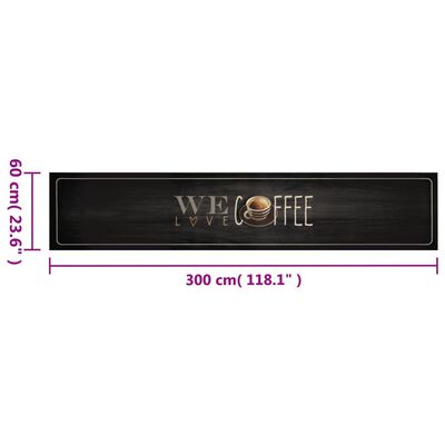 vidaXL Tapis de cuisine lavable texte Coffee 60x300 cm velours