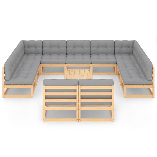 vidaXL Salon de jardin 12 pcs avec coussins Bois de pin massif