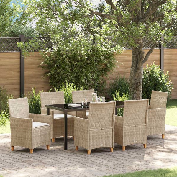 vidaXL Ensemble de salle &agrave; manger pour jardin 7 pcs Beige polyrotin