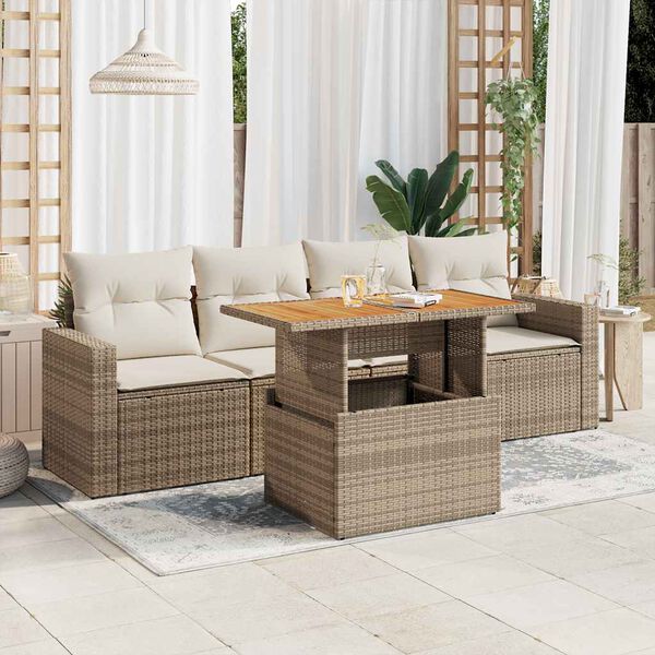 vidaXL Salon de jardin avec coussins 5 pcs beige r&eacute;sine tress&eacute;e
