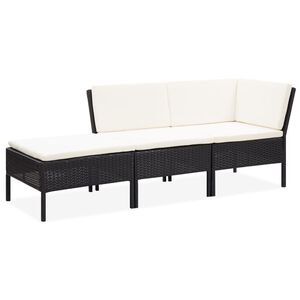 vidaXL Salon de jardin 3 pcs avec coussins R&eacute;sine tress&eacute;e Noir