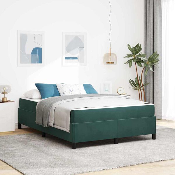 vidaXL Cadre de lit avec matelas Vert fonc&eacute; 160 x 200 cm tissu
