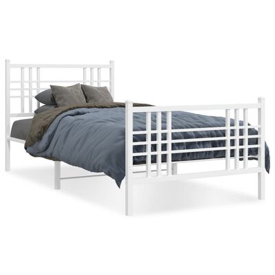 vidaXL Cadre de lit métal sans matelas et pied de lit blanc 107x203 cm