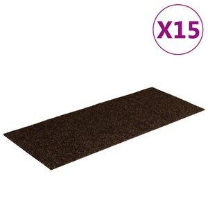 vidaXL Tapis d'escalier autocollants 15 pi&egrave;ces 60 x 25 cm Marron Rectangulaire