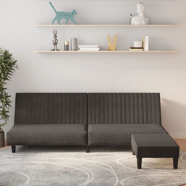 vidaXL Canap&eacute;-lit &agrave; 2 places avec repose-pied Gris fonc&eacute; Velours