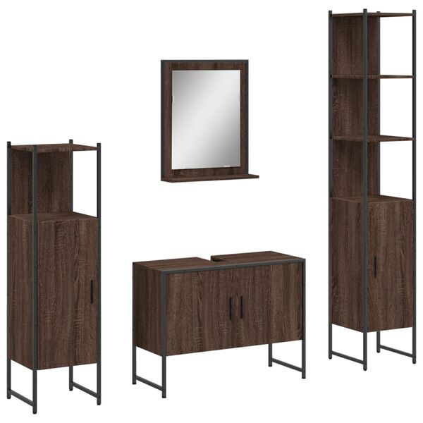 vidaXL Ensemble d'armoires de salle de bain 4 pcs ch&ecirc;ne marron