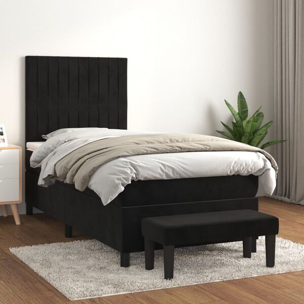 vidaXL Sommier &agrave; lattes de lit et matelas Noir 80x200 cm Velours