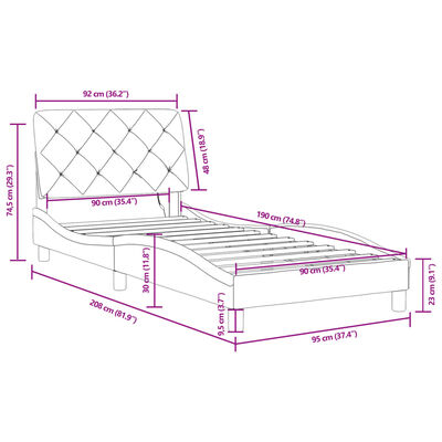 vidaXL Cadre de lit avec LED sans matelas gris foncé 90x190 cm velours