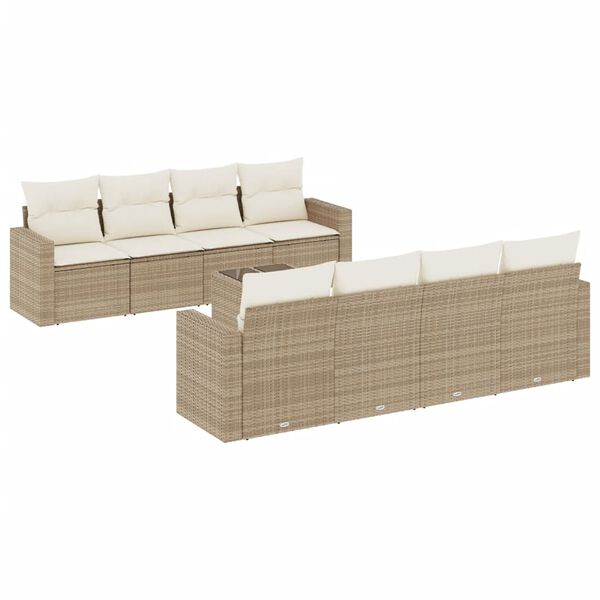 vidaXL Salon de jardin avec coussins 9 pcs beige r&eacute;sine tress&eacute;e