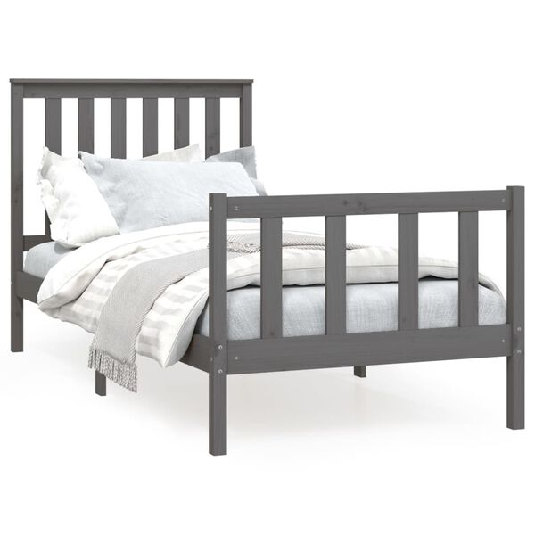 vidaXL Cadre de lit sans matelas gris 100x200 cm bois massif de pin