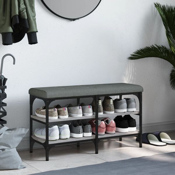 vidaXL Banc &agrave; chaussures sonoma gris 82x32x47 cm Bois d'ing&eacute;nierie