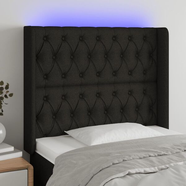vidaXL T&ecirc;te de lit &agrave; LED Noir 93x16x118/128 cm Tissu