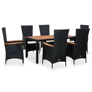 vidaXL Ensemble &agrave; manger d'ext&eacute;rieur 7pcs R&eacute;sine tress&eacute;e acacia Noir