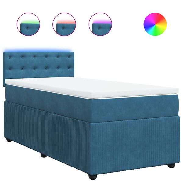 vidaXL Sommier &agrave; lattes de lit avec matelas bleu 90x200 cm velours