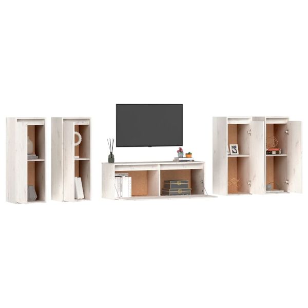 vidaXL Meubles TV 5 pcs Blanc Bois massif de pin