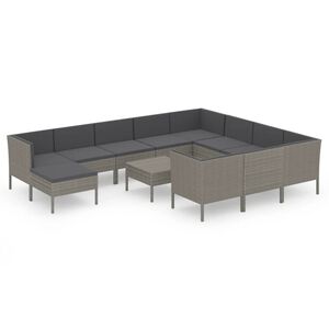 vidaXL Salon de jardin 12 pcs avec coussins R&eacute;sine tress&eacute;e Gris