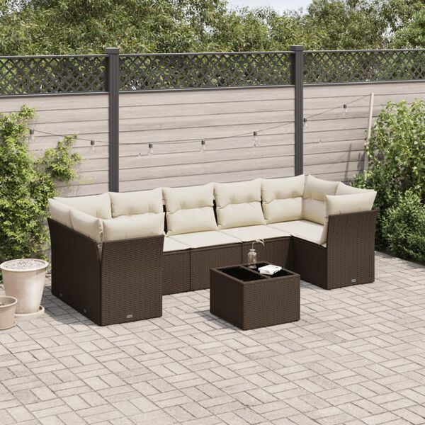 vidaXL Salon de jardin 8 pcs avec coussins marron r&eacute;sine tress&eacute;e