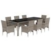 vidaXL Ensemble &agrave; manger de jardin et coussins 9 pcs gris rotin verre
