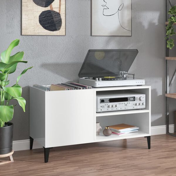 vidaXL Armoire &agrave; disques blanc brillant 84,5x38x48cm bois d'ing&eacute;nierie