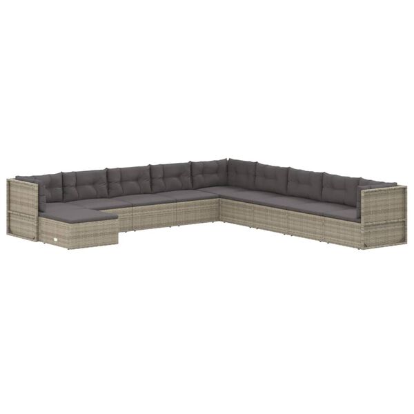 vidaXL Salon de jardin 10 pcs avec coussins Gris R&eacute;sine tress&eacute;e