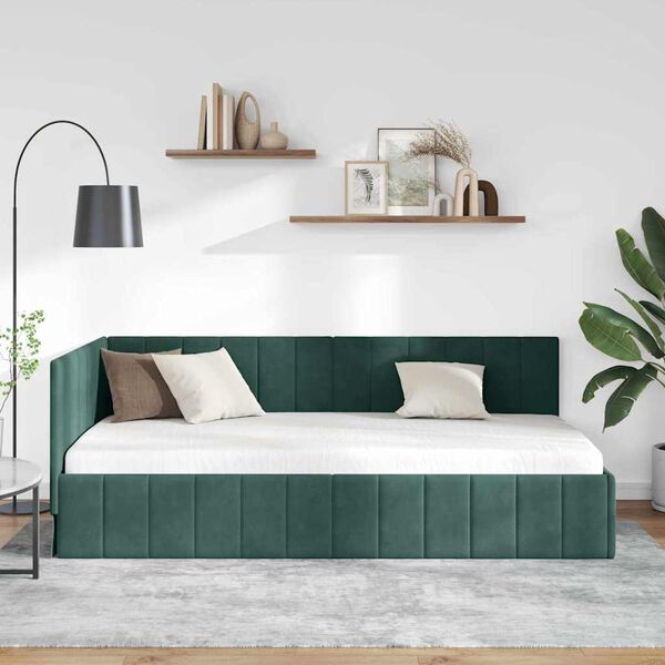 vidaXL Cadre de lit d'angle Vert fonc&eacute; 100 cm x 200 cm Velours