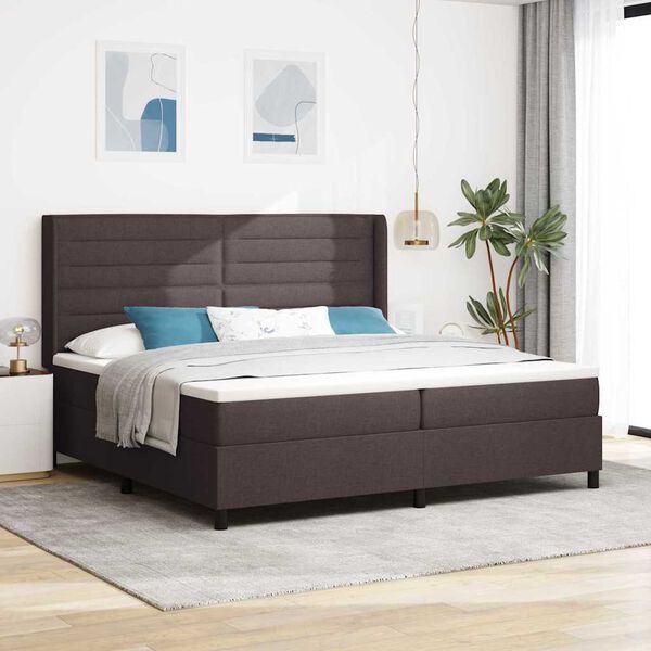vidaXL Lit &agrave; ressort LED avec matelas Marron fonc&eacute; 200 x 200 cm tissu