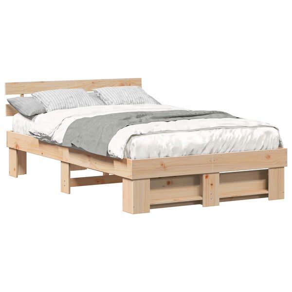 vidaXL Cadre de lit avec t&ecirc;te de lit Marron 120 x 190 cm Pin massif