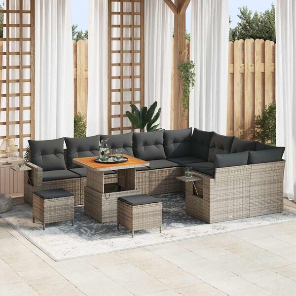 vidaXL Ensemble de canap&eacute; de jardin avec coussin 12 pcs Gris polyrotin