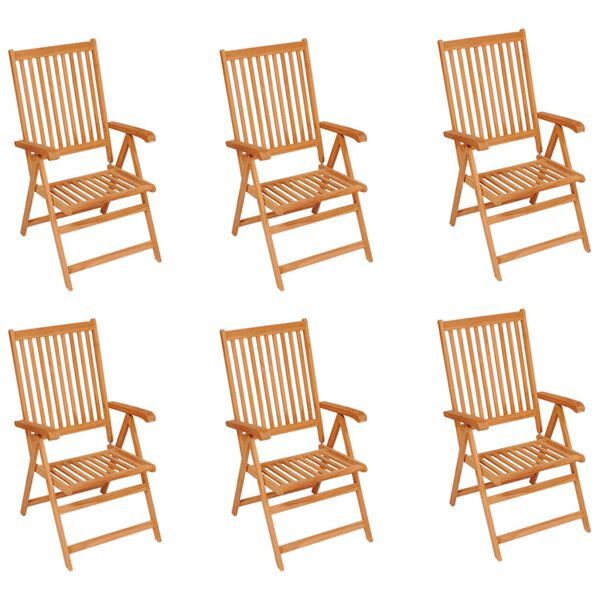 vidaXL Chaises de jardin lot de 6 avec coussins cr&egrave;me Bois teck massif