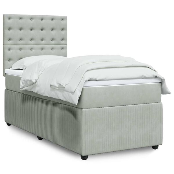 vidaXL Sommier &agrave; lattes de lit et matelas Gris clair 90x200 cm Velours