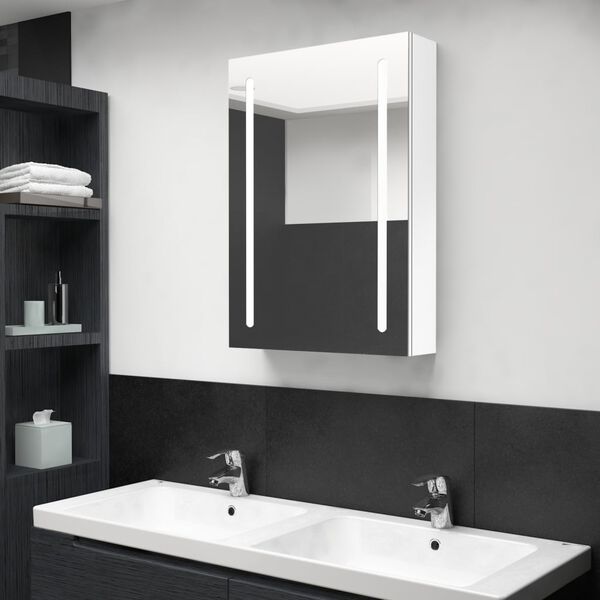 vidaXL Armoire de salle de bain &agrave; miroir LED Blanc brillant 50x13x70cm