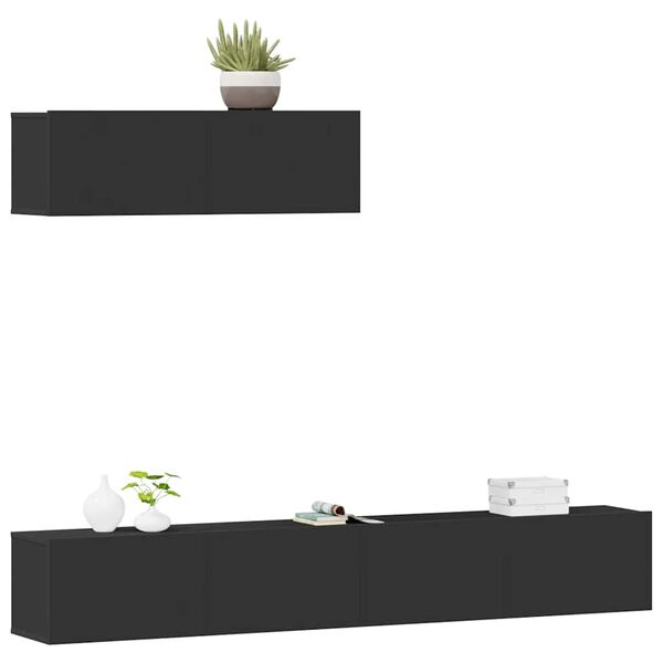 vidaXL Ensemble de meubles TV 3 pcs Noir Bois d'ing&eacute;nierie