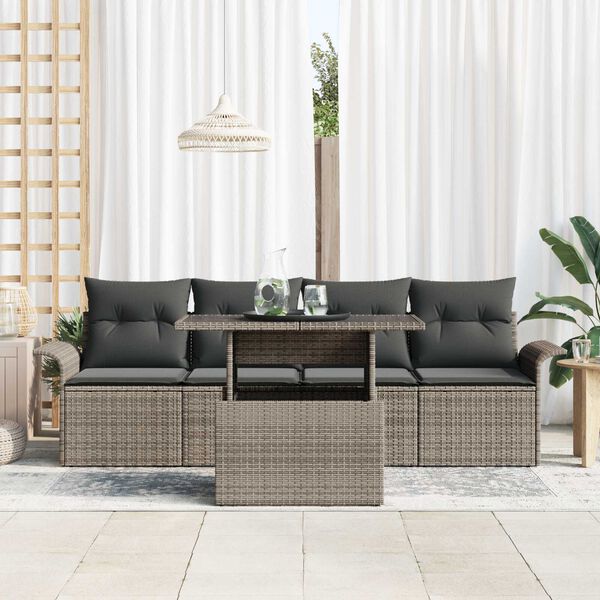 vidaXL Ensemble de canap&eacute; de jardin avec coussin 5 pcs Gris polyrotin