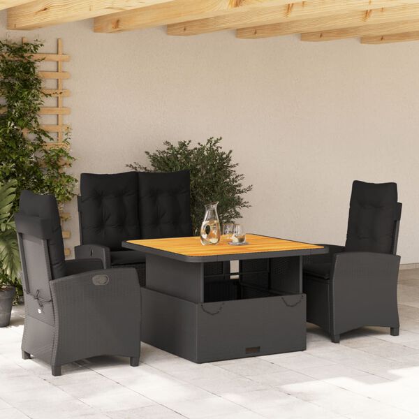 vidaXL Ensemble &agrave; manger de jardin coussins 5pcs Noir R&eacute;sine tress&eacute;e