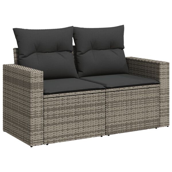 vidaXL Salon de jardin 4 pcs avec coussins gris r&eacute;sine tress&eacute;e