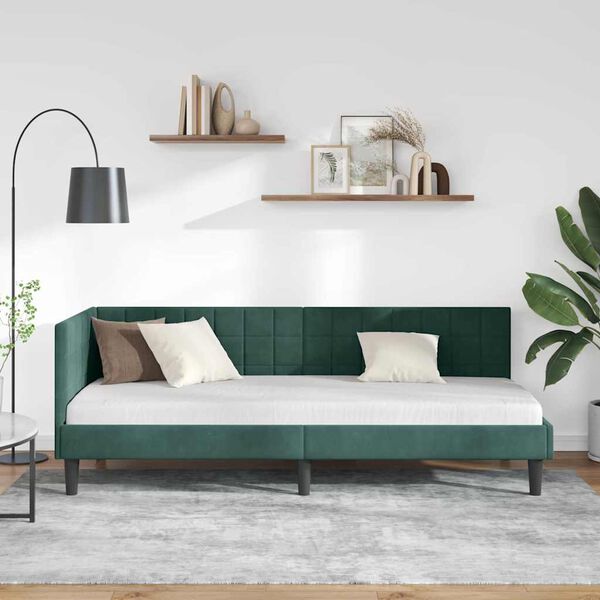 vidaXL Cadre de lit d'angle Vert fonc&eacute; 80 cm x 200 cm Velours