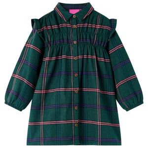 Robe pour enfants &agrave; manches longues et volants vert fonc&eacute; 140