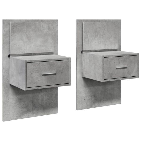 vidaXL Tables de chevet murales avec lumi&egrave;res LED 2 pcs gris b&eacute;ton