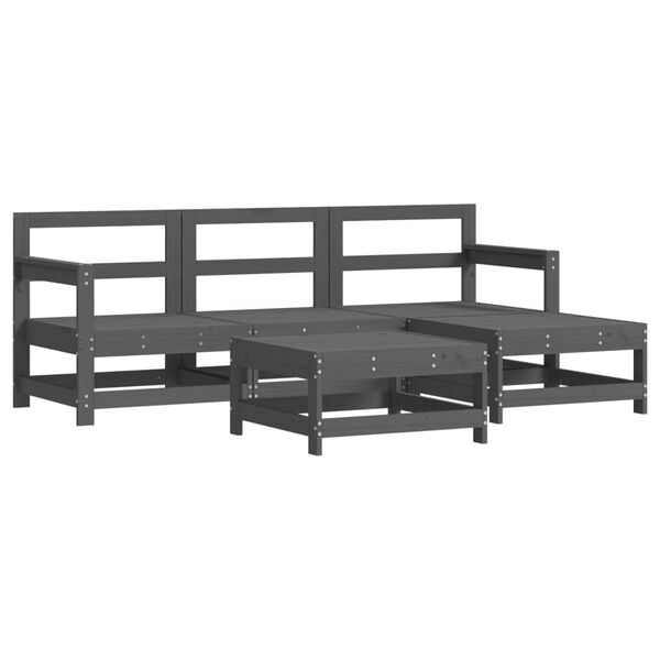 vidaXL Salon de jardin 5 pcs avec coussins gris bois massif